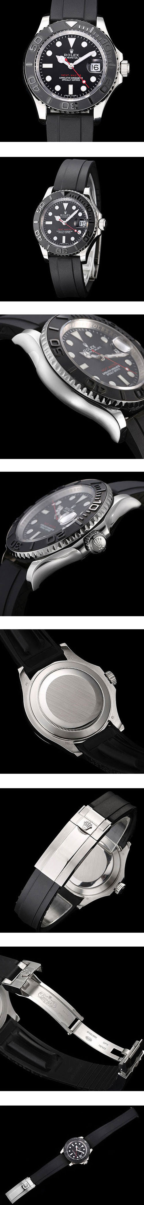 【おてがる配送】 高級腕時計のROLEX コピー ヨットマスター40 2813ムーブメント  ブラック　デイト表示  ラバーベルト